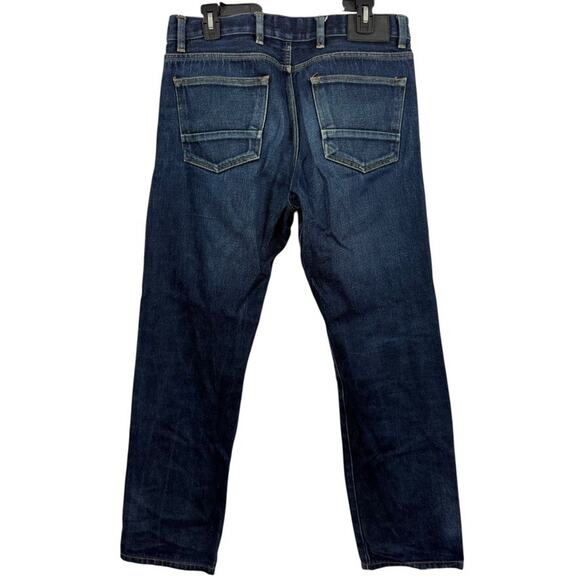 True To Cast Mens Dark Wash Distressed Button Fly Straight Leg Jeans sz 34 x 32 - Picture 14 of 16